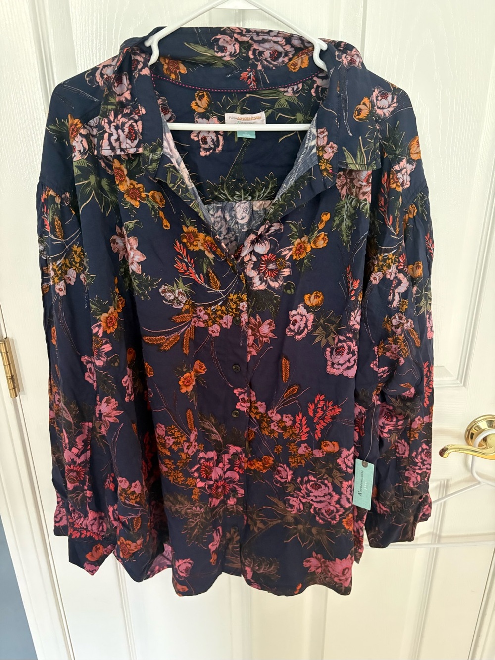 NWT Anthropologie Women's Plus Navy Floral Button-Up Blouse - 3X